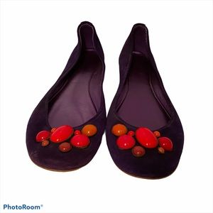 SIGERSON MORRISON SHOES FLATS PURPLE SUEDE LEATHER BEADS ROUND TOES SIZE 8